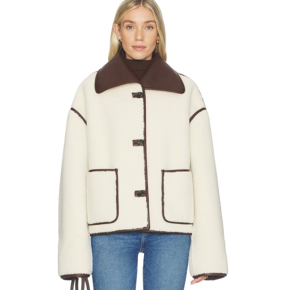 Tularosa Margot Reversible Jacket in Cream & Dark Brown - Picture 3 of 11